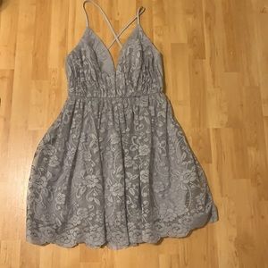 lilac/ light grey, lace homecoming dress.